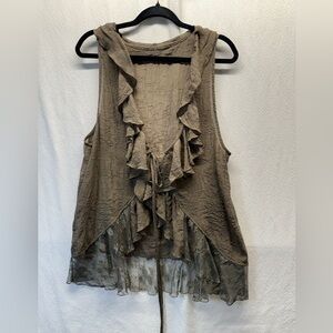 Forest Fairy Grunge Soft Green Gauze Top Lace Trim Front Tie Deep V Neck So BOHO